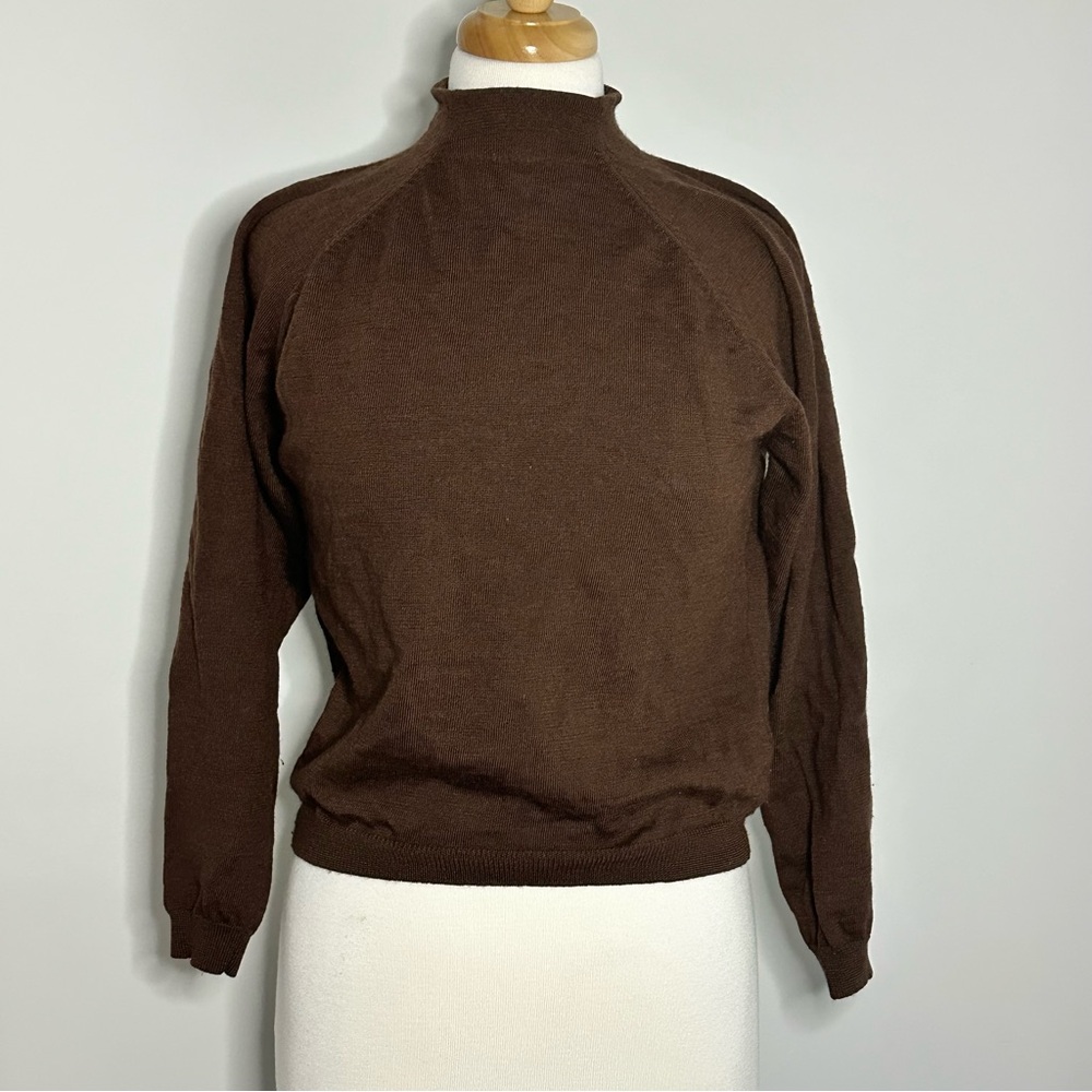 Classic Brown Mock Neck Pure Wool Sweater